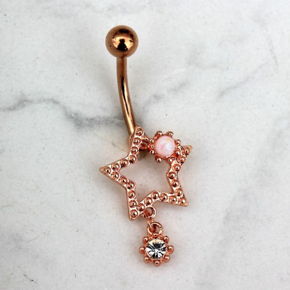 Rose Gold Plated Star Drop Belly Button Ring